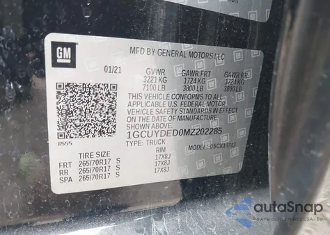 2021 Chevrolet Silverado 1500 4Wd Standard Bed Lt из США, поврежденный, VIN 1GCUYDED0MZ202285